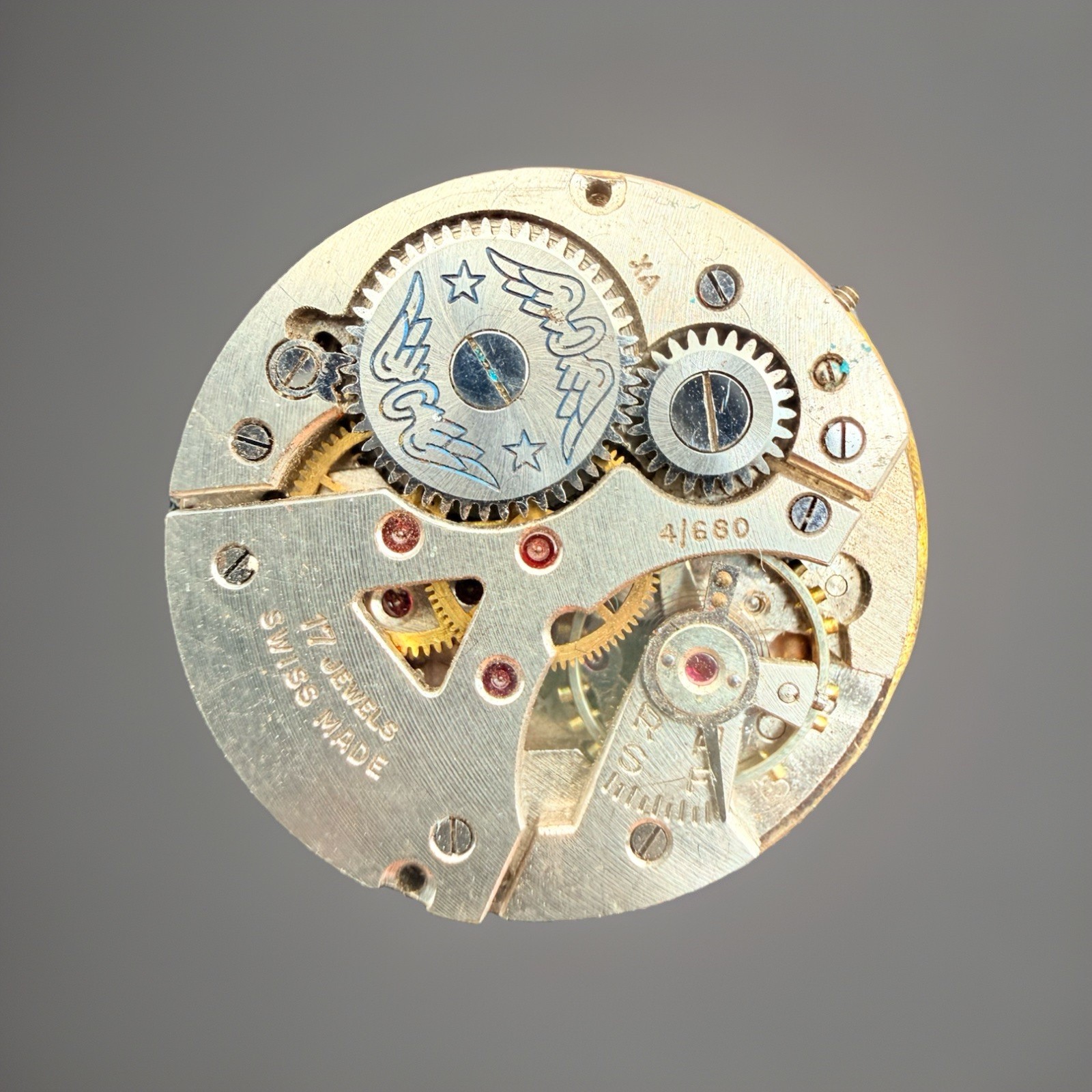 Vintage Rotary 17J Swiss Watch Movement Cal 4/680 Dial Hands Parts Repair