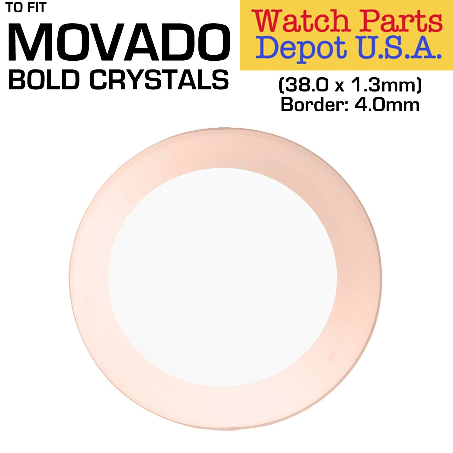 Rose Gold Border Watch Crystal to Fit Movado Bold (38.0 x 1.3mm) Border: 4.0mm