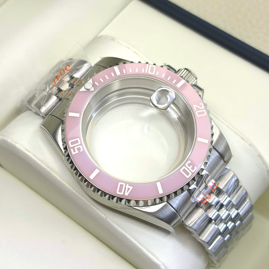 40MM Pink Unidirectional bezel 20ATM Watch Case Sapphire Fit NH34 NH35A Mod