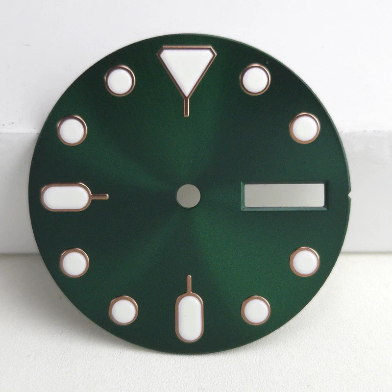 28.5mm No Logo Watch Dial Green Luminous Dual calendars For NH35 NH36 Movement