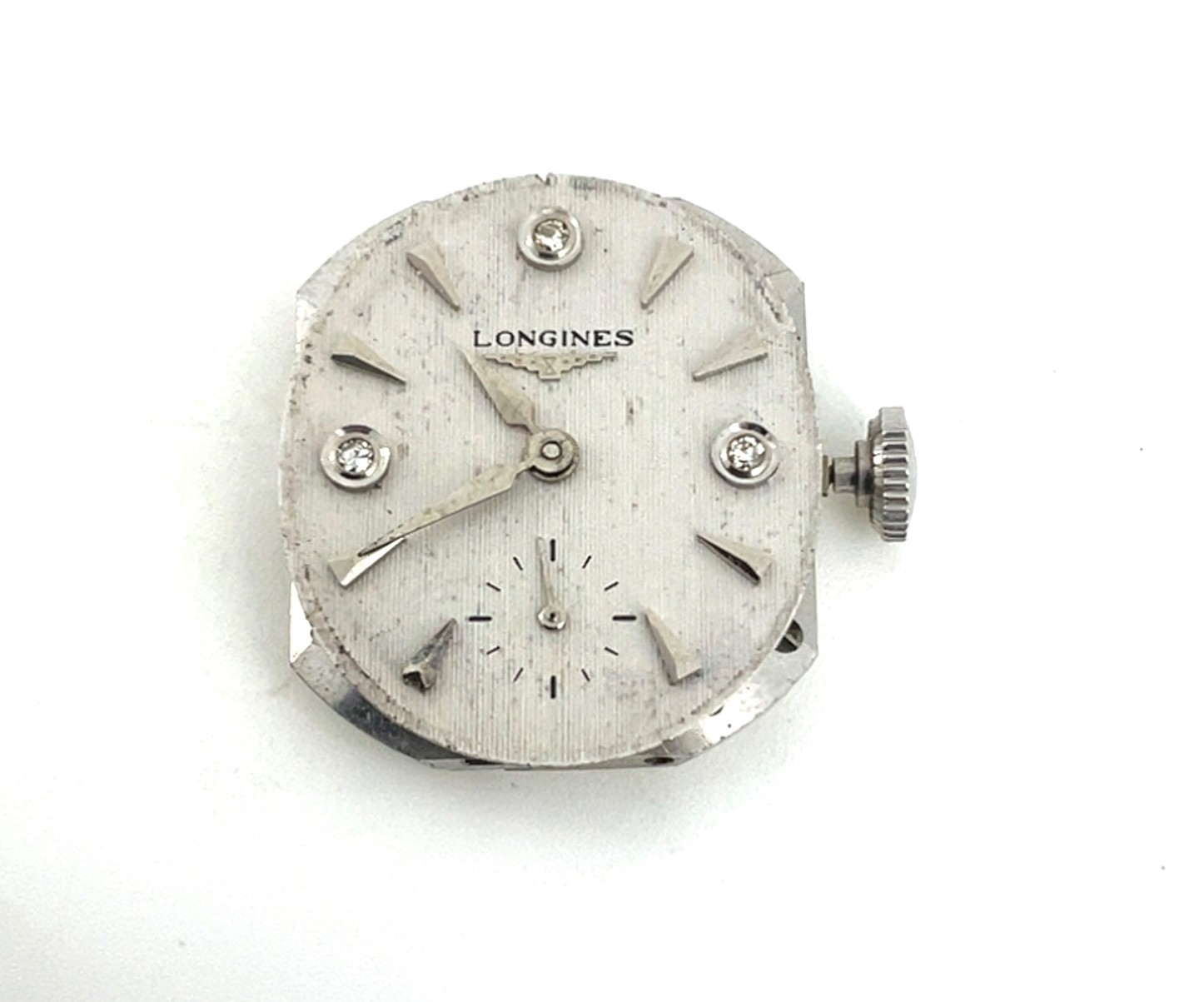 Vintage Longines Manual Cal. 370 17j Swiss Watch Movement Silver Diamond *RUNS*