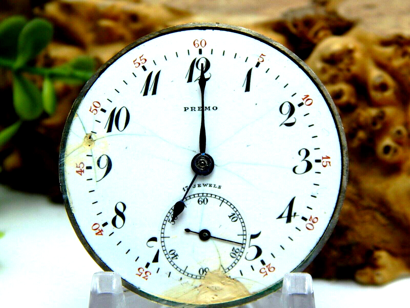 Antique Pocket watch movement Premo by D. Gruen & Sons 12 size 17 jewels 3 adjus
