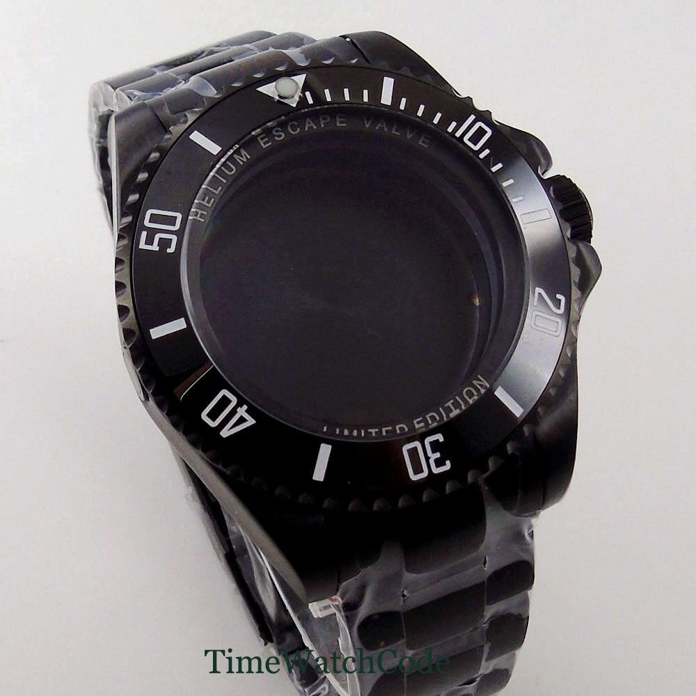 43mm PVD Black Watch Case Fit NH34 NH35 NH36 ETA2824 PT5000 Miyota8215 DG2813