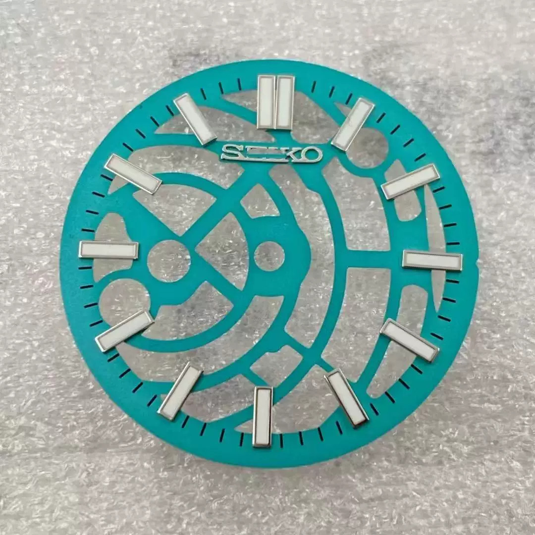 28.5mm Cutout Watch Dial Green Lume for Nh70 NH72 Movement Watch Parts S Logo