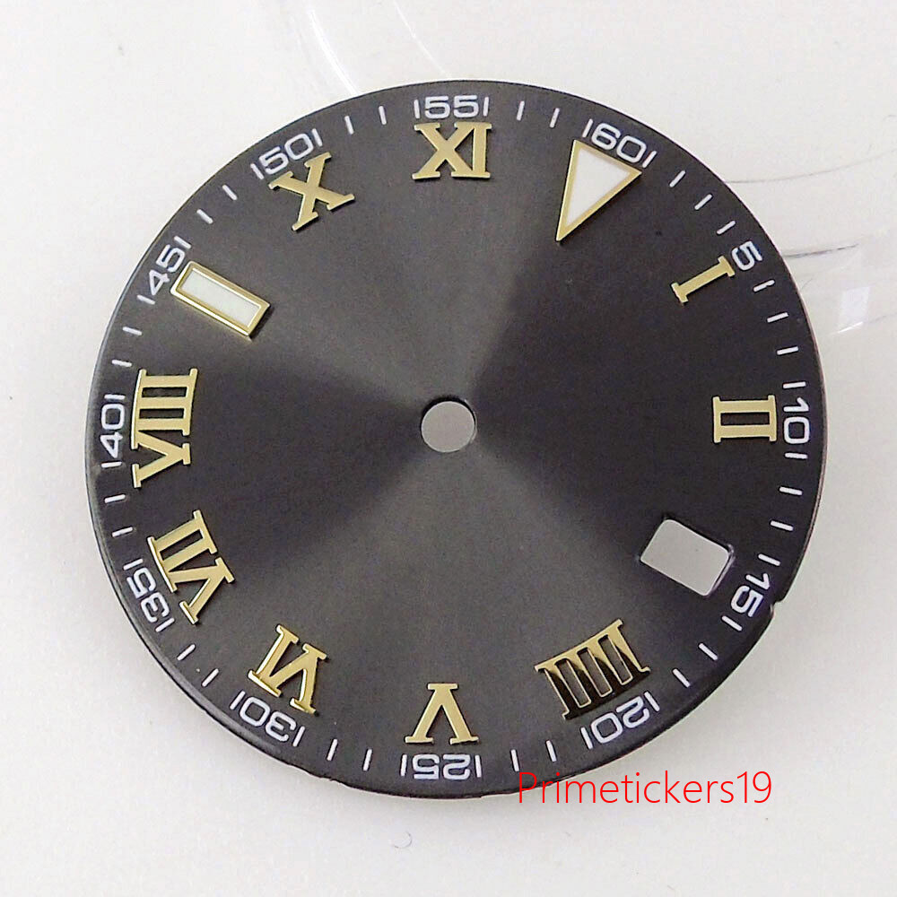 29mm Grey Sunburst Watch Dial Date Window Silver/Golden/Rose Golden Marks Hands