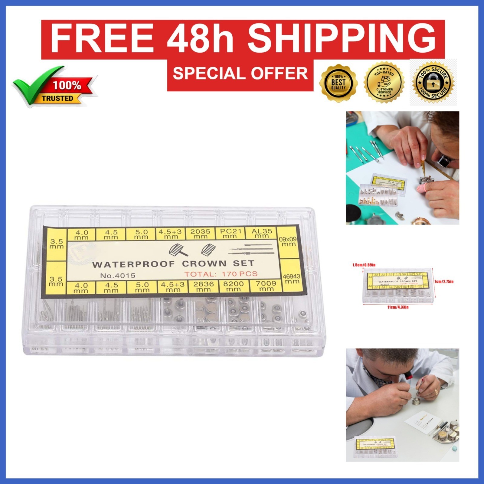 Tiiyee Watch Repair Kit Stainless Steel Crown and Stem Set