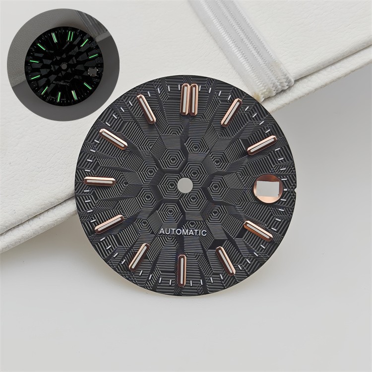 NH35 Dial 28.5mm Architectural Dial Green Lume Fit for NH36 Movement Watch Parts