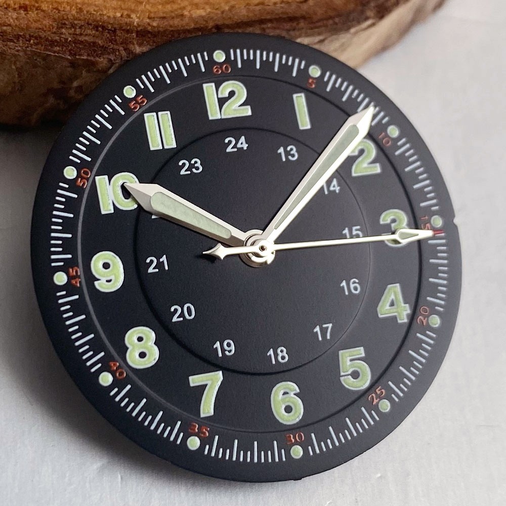 29mm Black Retro Pilot Lume Watch Dial Face Fit NH35 ETA2824 Miyota8215 Movement