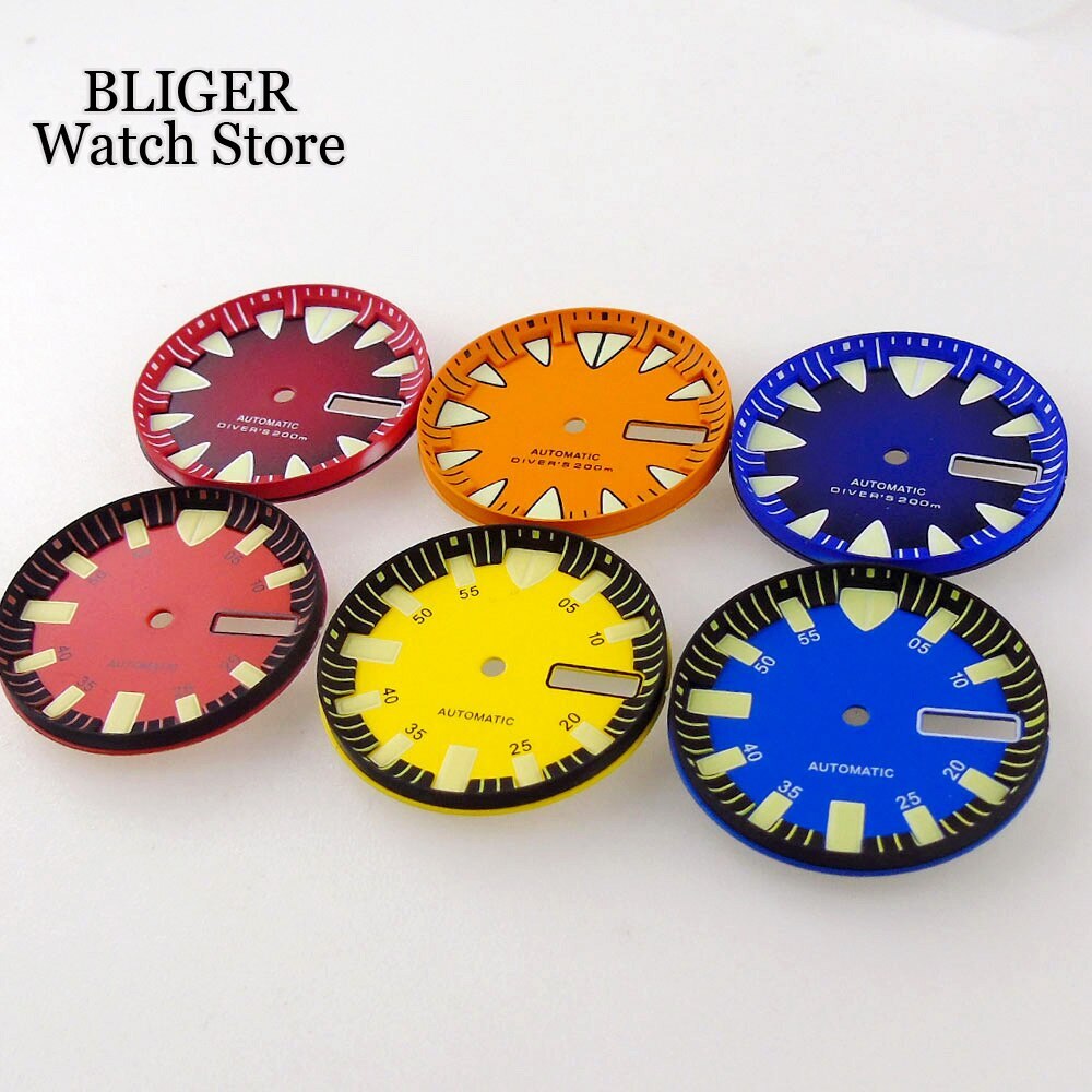 29MM Luminous Red Blue Watch Dial Green Lume Fit NH36 NH36A Week Date Watch Part