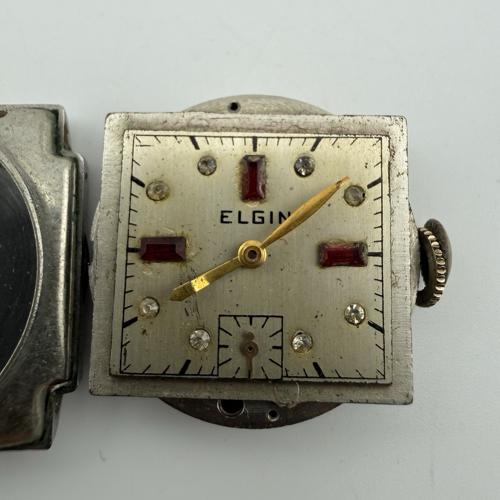 Vintage Elgin Manual Wind 519 8/0s 15J Wrist Watch Movement Gem Stone Dial