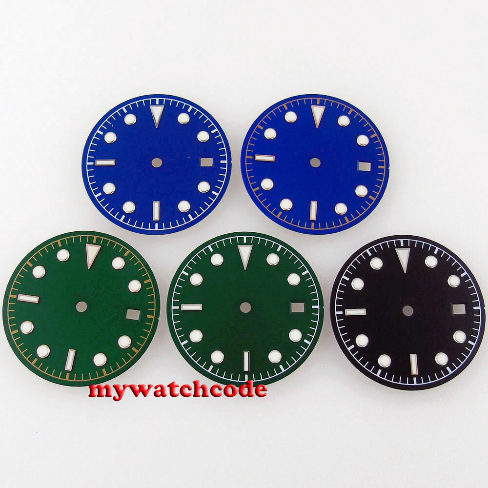 30.5mm black blue green sterile luminous dial fit NH35 ETA 2824 2836 Miyota 8215