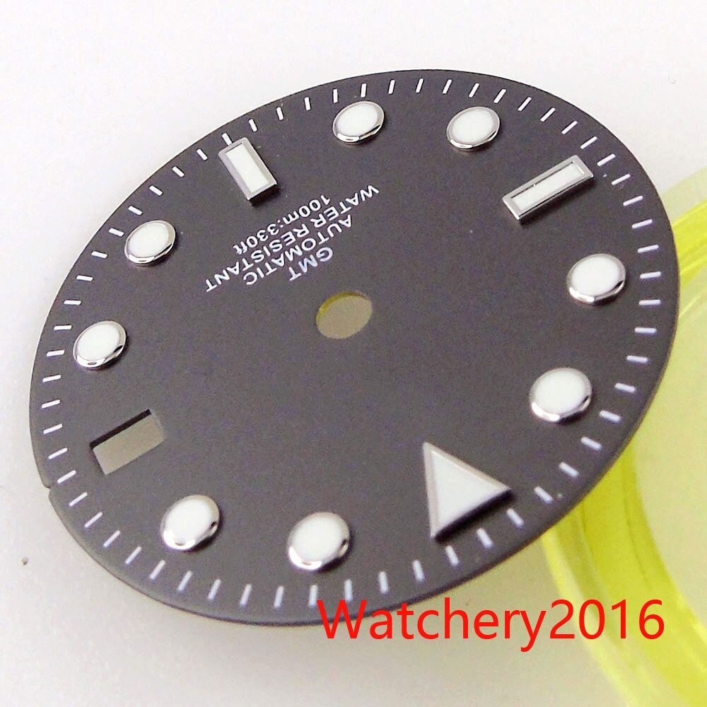 29MM 2.9mm Hole Green Luminous Black Watch Dial Fit NH34 NH34A GMT Automatic