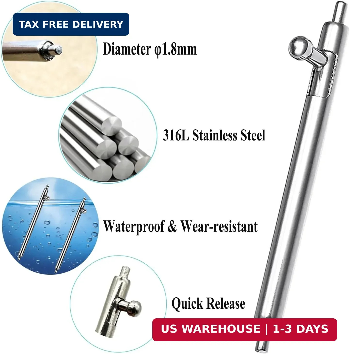 10pcs Quick Release Spring Bars 14mm 16mm 18mm 20mm 22mm 24mm 1.8mm Diameter Sta