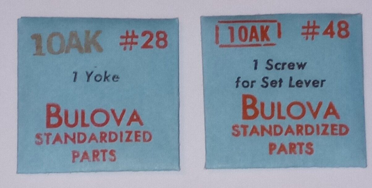 BULOVA 10AK Watch Parts: #28 Yoke / #48 Screw for Set Lever NOS Sealed (loc:HC2)