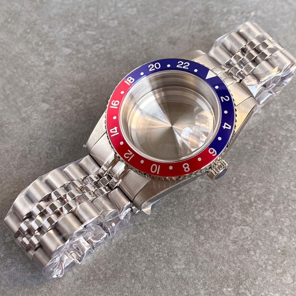 Vintage Red Blue 38mm Diver Stainless Steel Watch Case For S NH34 NH35 NH36 Move