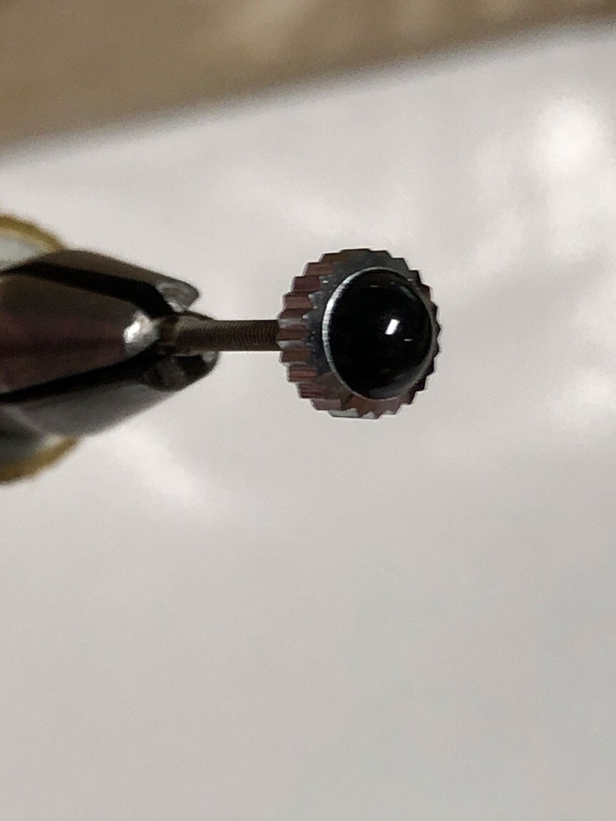 Black Cabochon Stainless Steel / White Watch Crowns NOS O.D. 5.4mm Tap 8