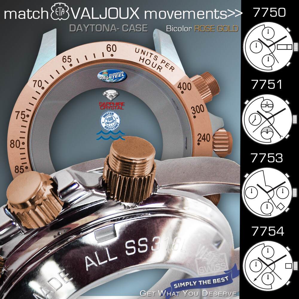 WATCH CASE DAYTONA,TACHYMETER, ETA VALJOUX 7750,7751, 7753,7754 BIC: ROSE GOLD