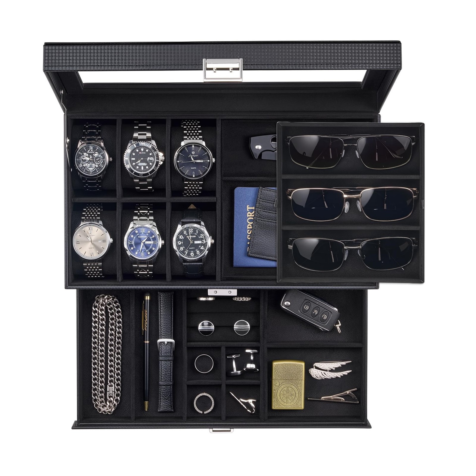 ProCase Mens Jewelry Box, Lockable 6 Slot Watch Case & 3 Slot S… Fast USA SHIP