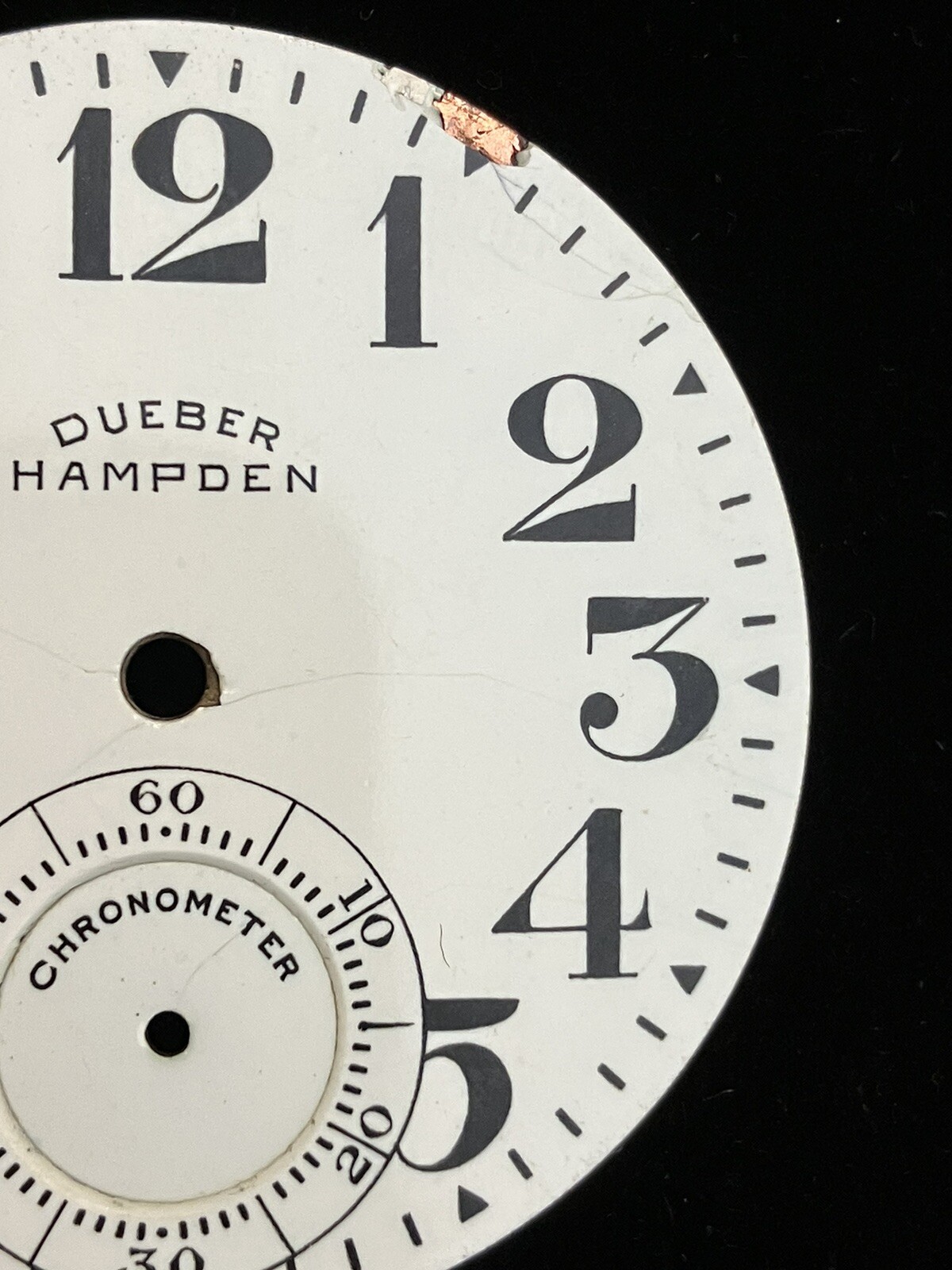 VINTAGE RARE DUEBER HAMPDEN POCKET WATCH DIAL 41MM ENAMEL-SUNK SUB SECONDS