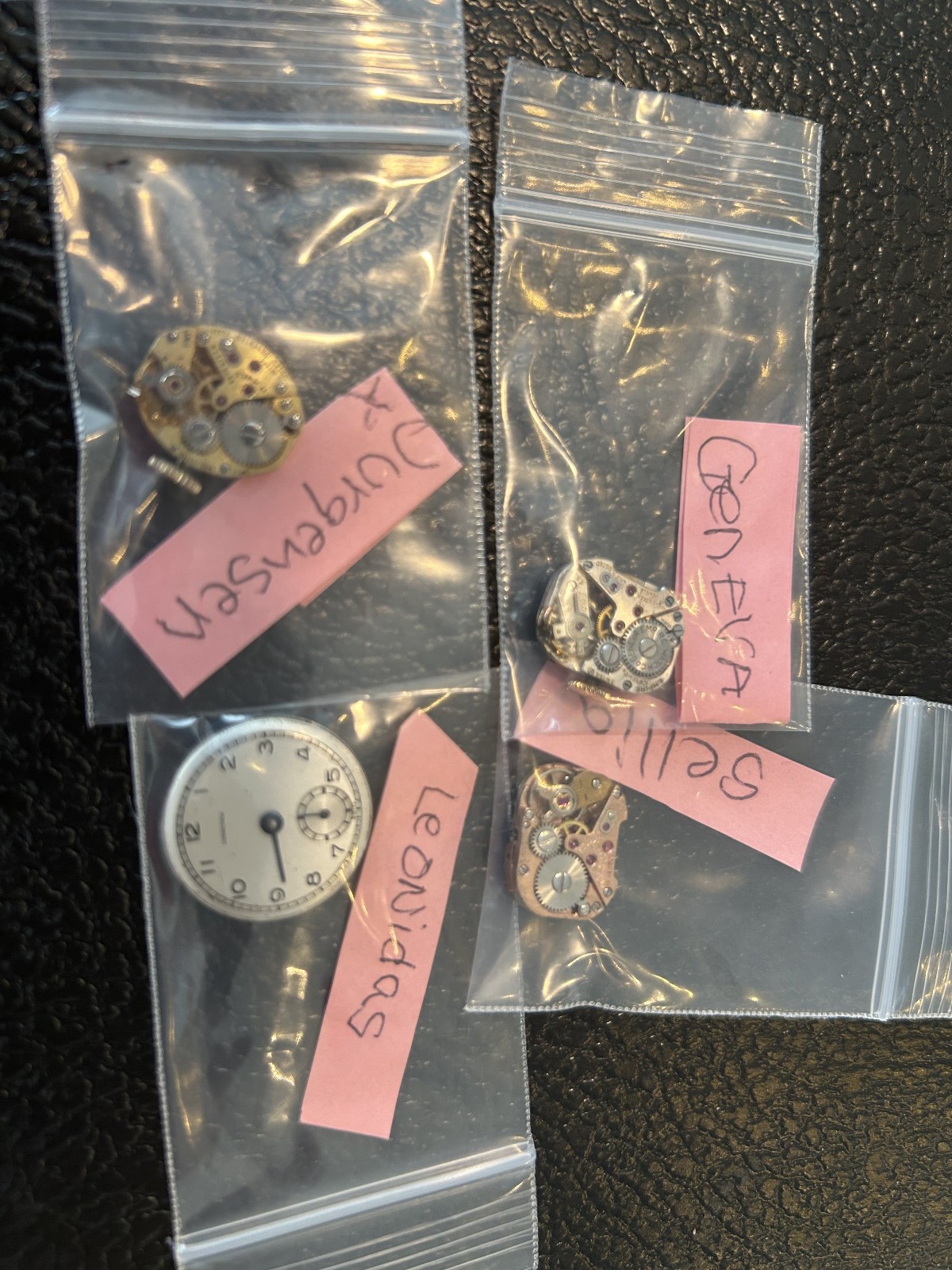 N) 4 -VINTAGE LADIES WATCH PARTS -SELLIA- LEONIDAS-GENEVA EMPIRE-JULES JERGENSEN