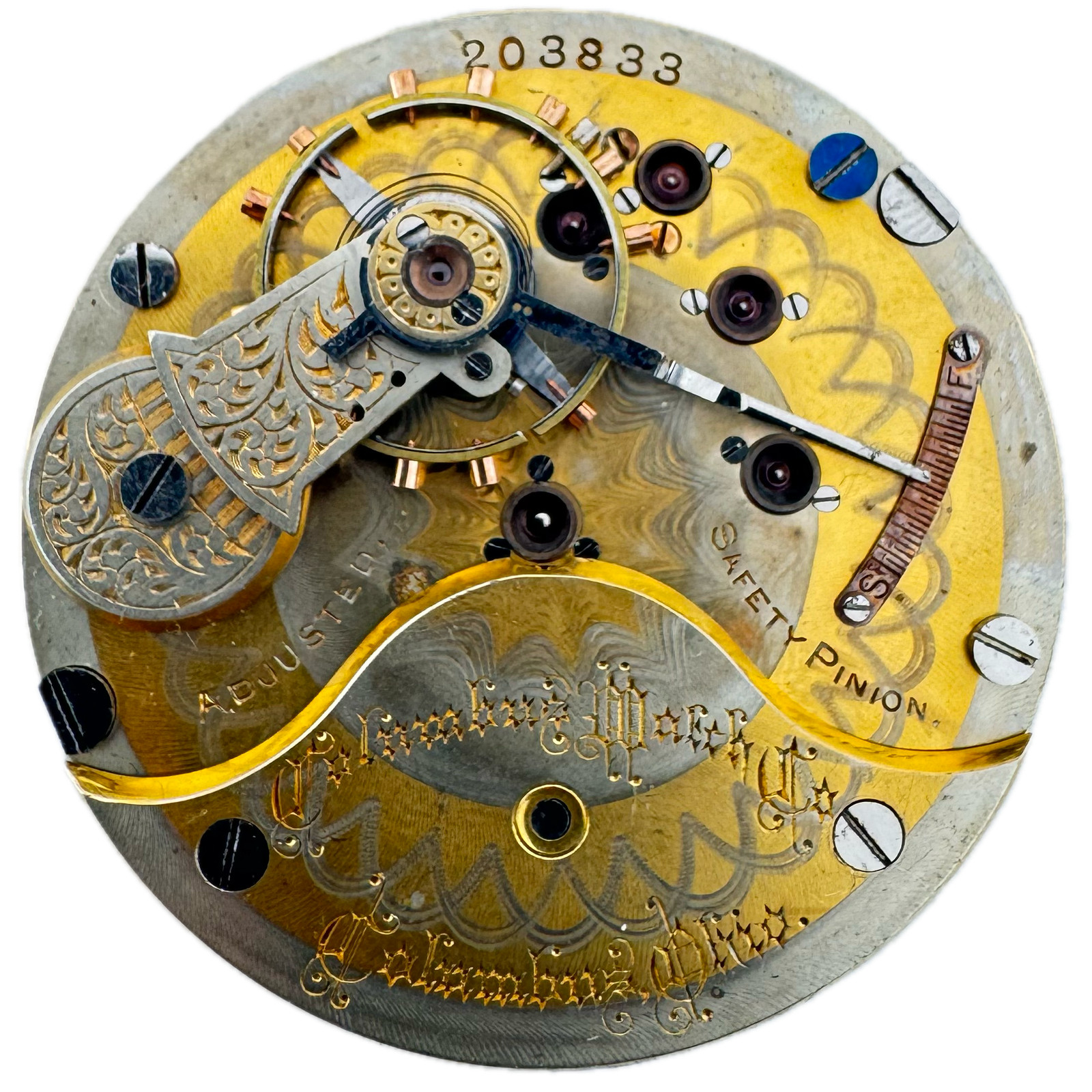 Antique 18s 1891 Columbus Watch Co. Two Tone 17J Hunter Pocket Watch Movement