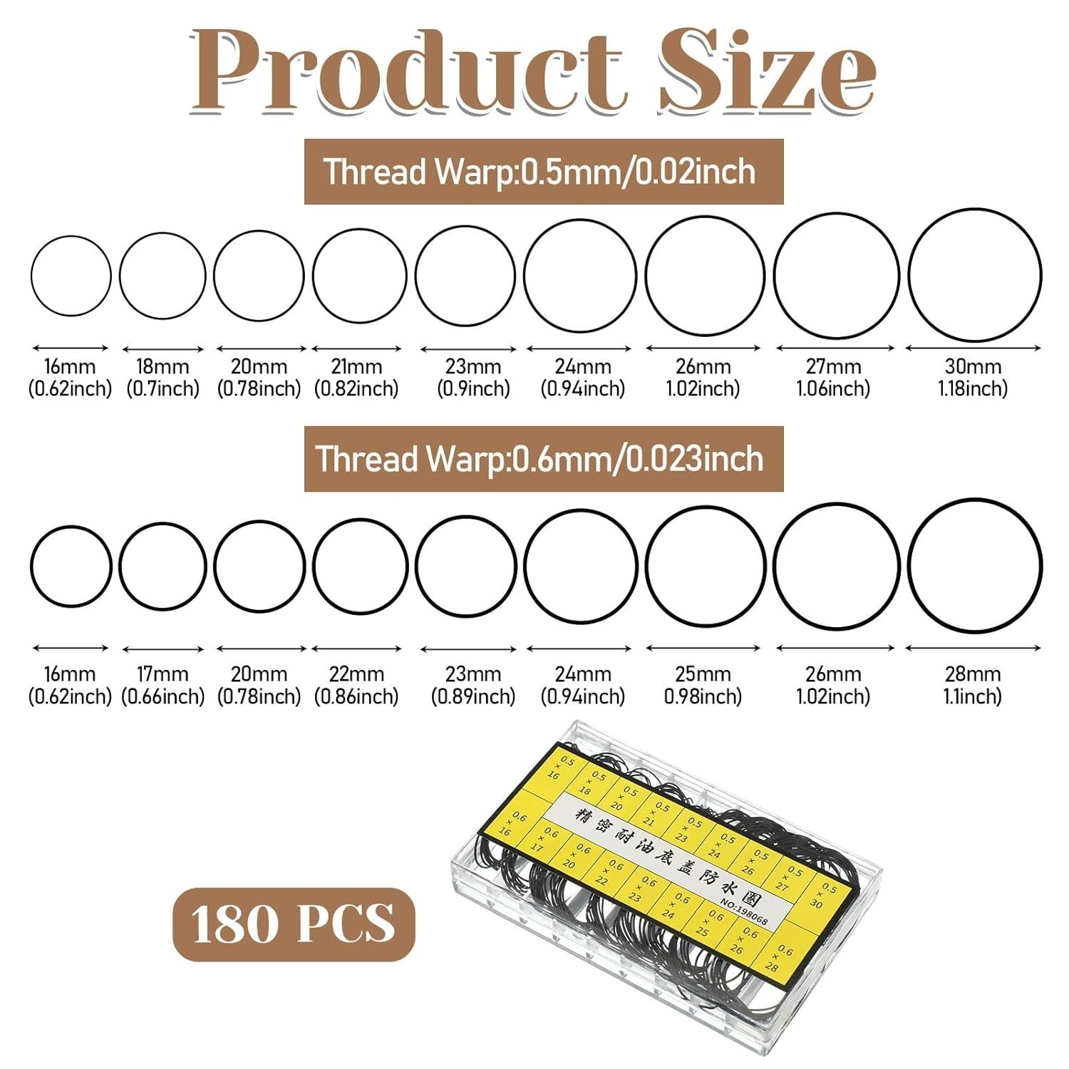 180-Pcs Waterproof Watch Gasket O-Ring Assortment, Rubber Sealing Rings Kit