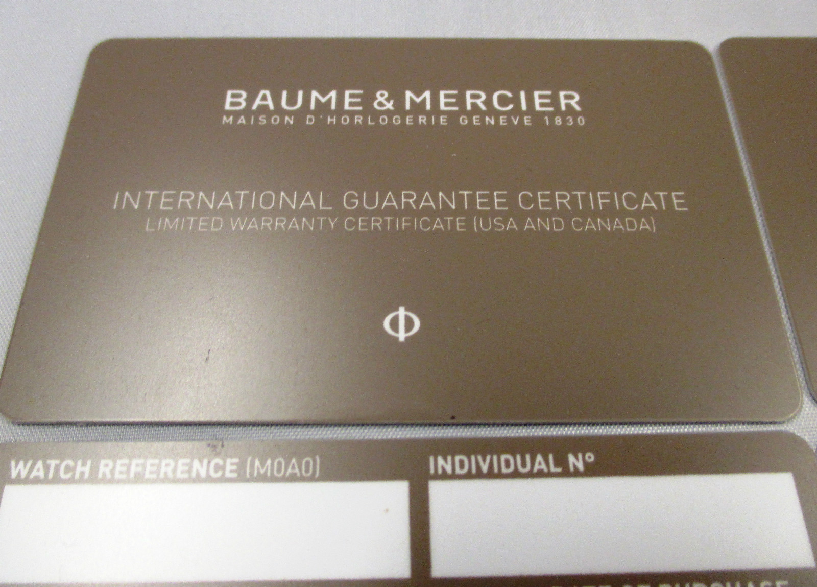 4 Baume & Mercier Watch Guarantee and Limited Warranty Certificate Cards & Tags