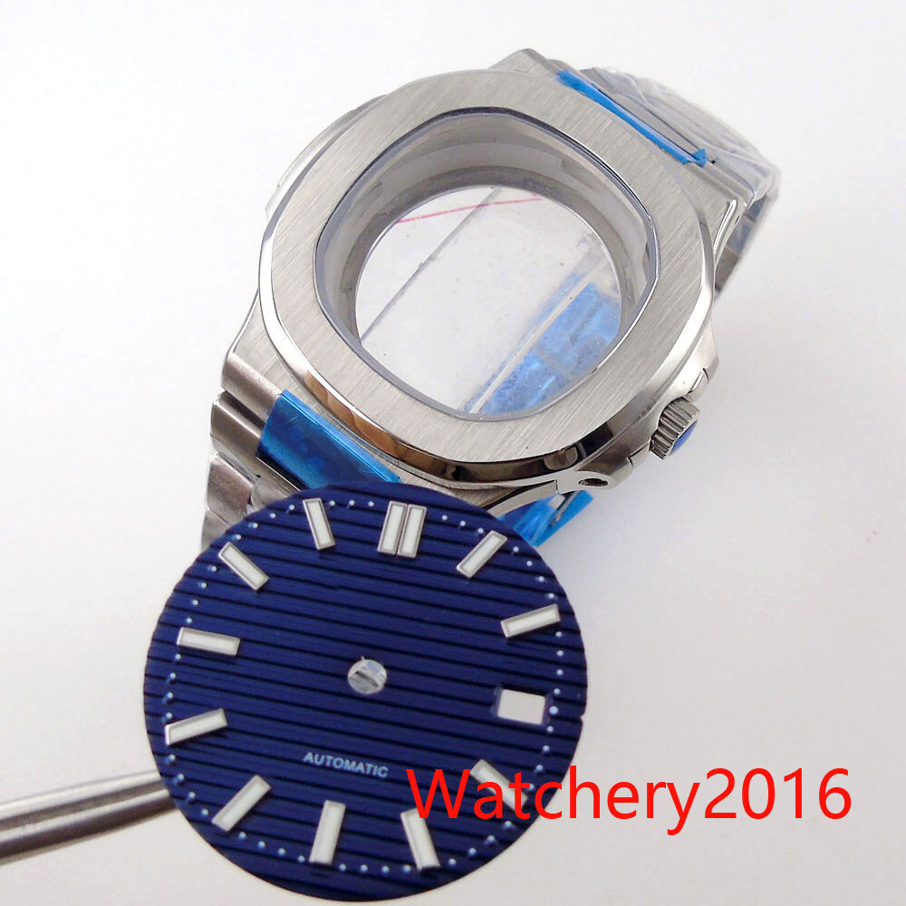 BLIGER Square Watch Case Sky Blue 29.8MM Dial Luminous Hand Fit NH35 Movement