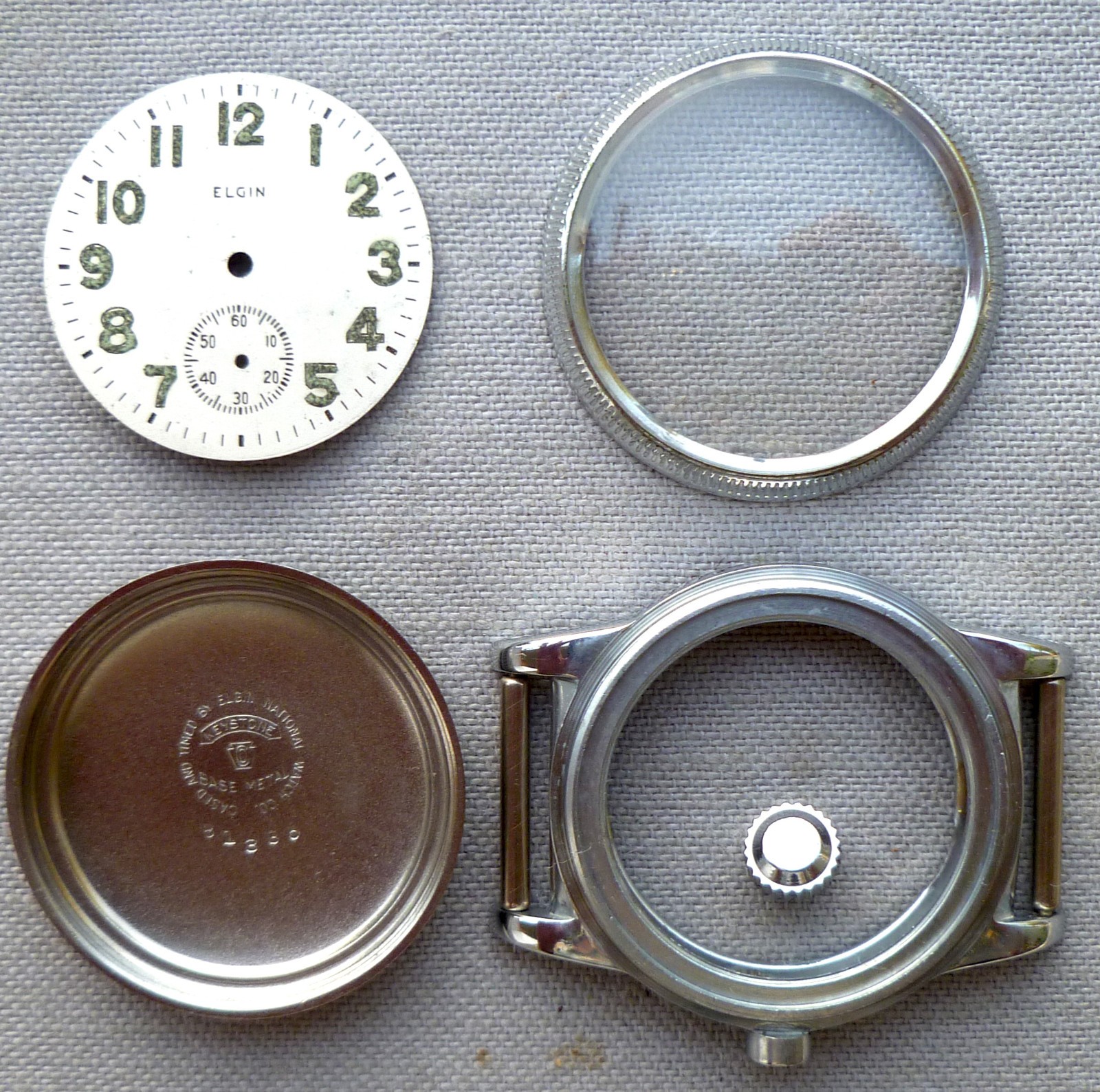 ELGIN TYPE A-11 WWII Watch Restoration Kit NOS Case, Dial, Crown & Strap