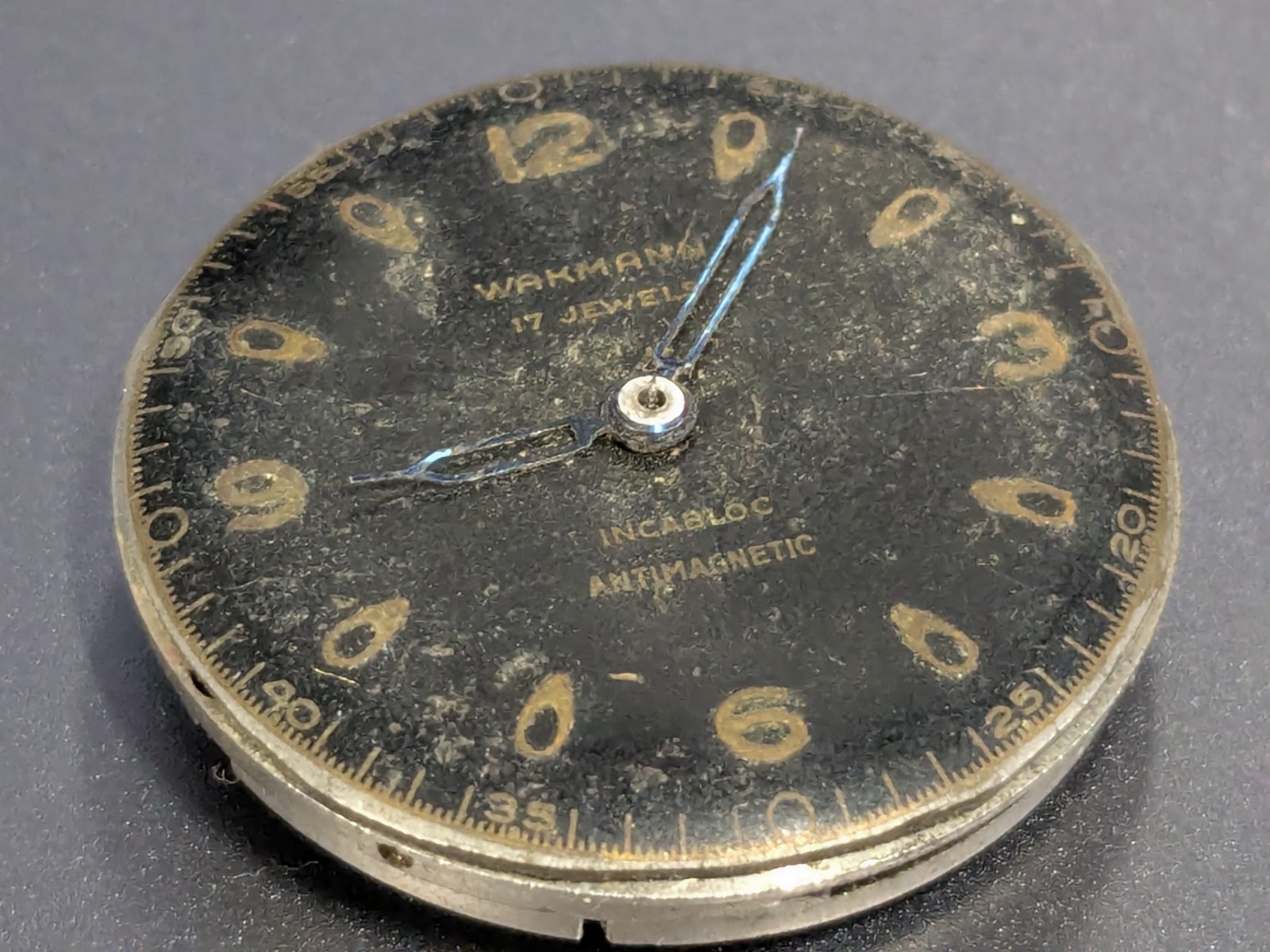 Vintage Wakmann Military Dial Swiss Cal. WOG 17 Jewel Mechanical Watch Movement