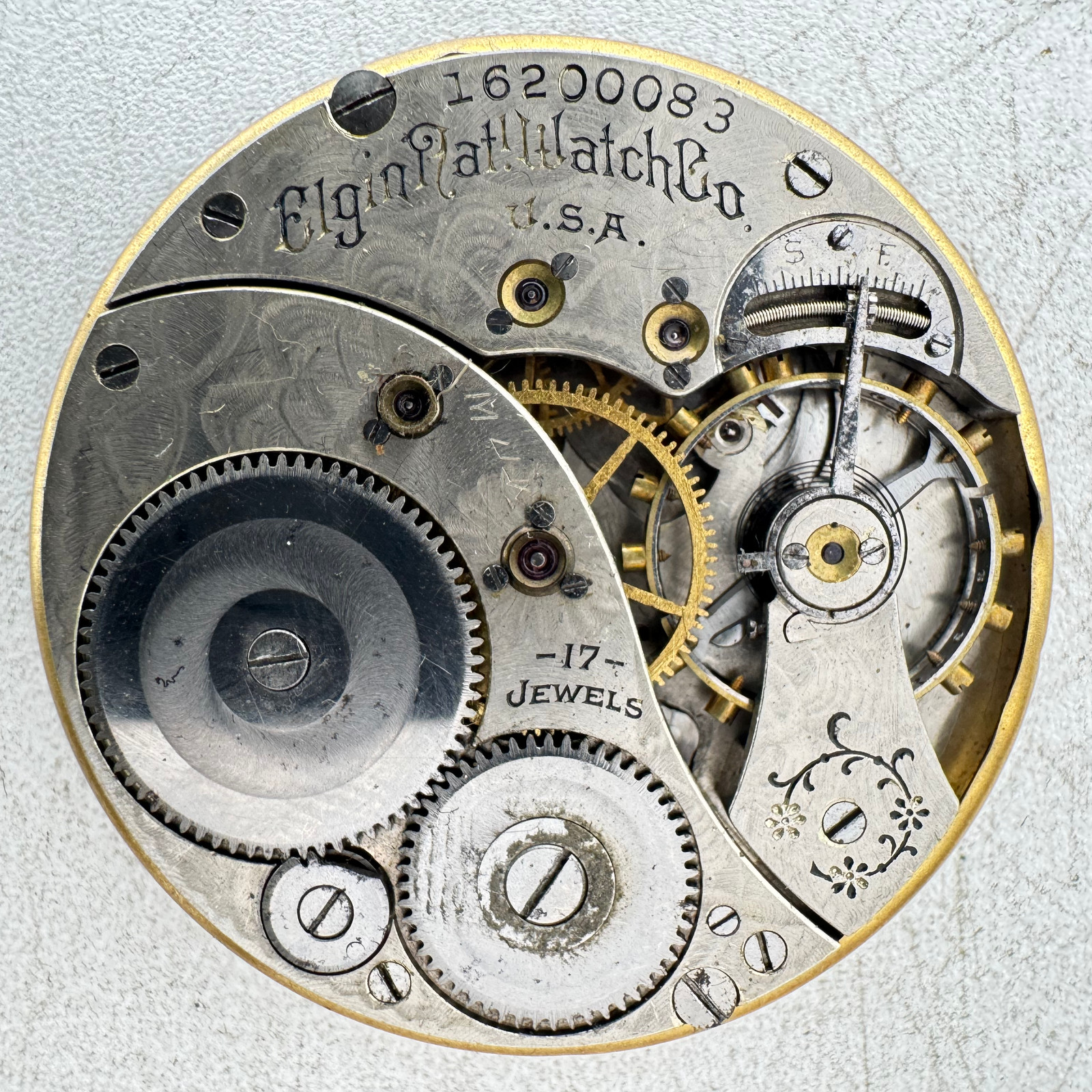 Antique 12s 1912 Elgin Enamel Single Sunk Dial 17J Pocket Watch Movement 345 USA