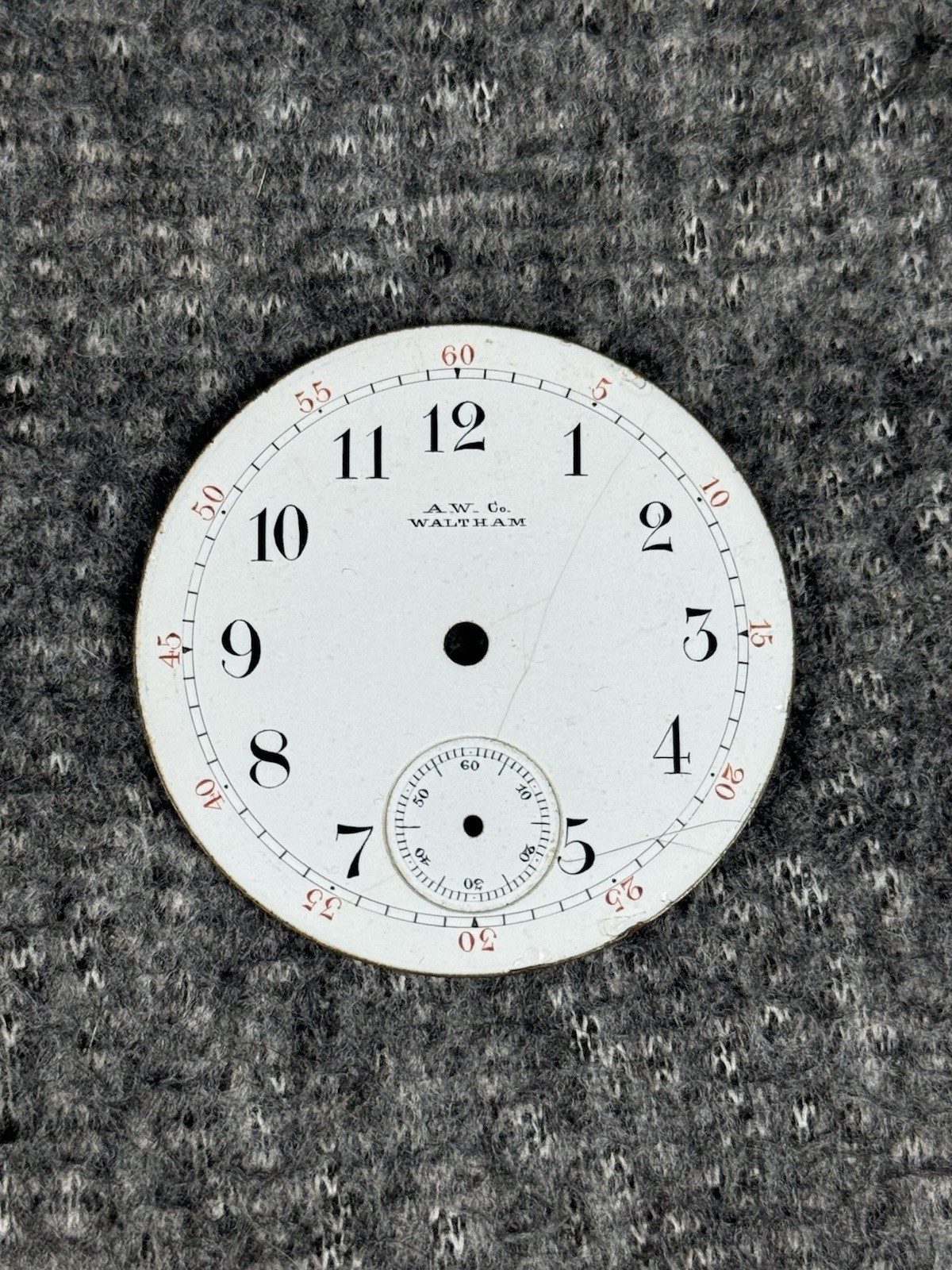 American Watch Co Waltham Pocket Watch Dial 14s Enameled 12HR