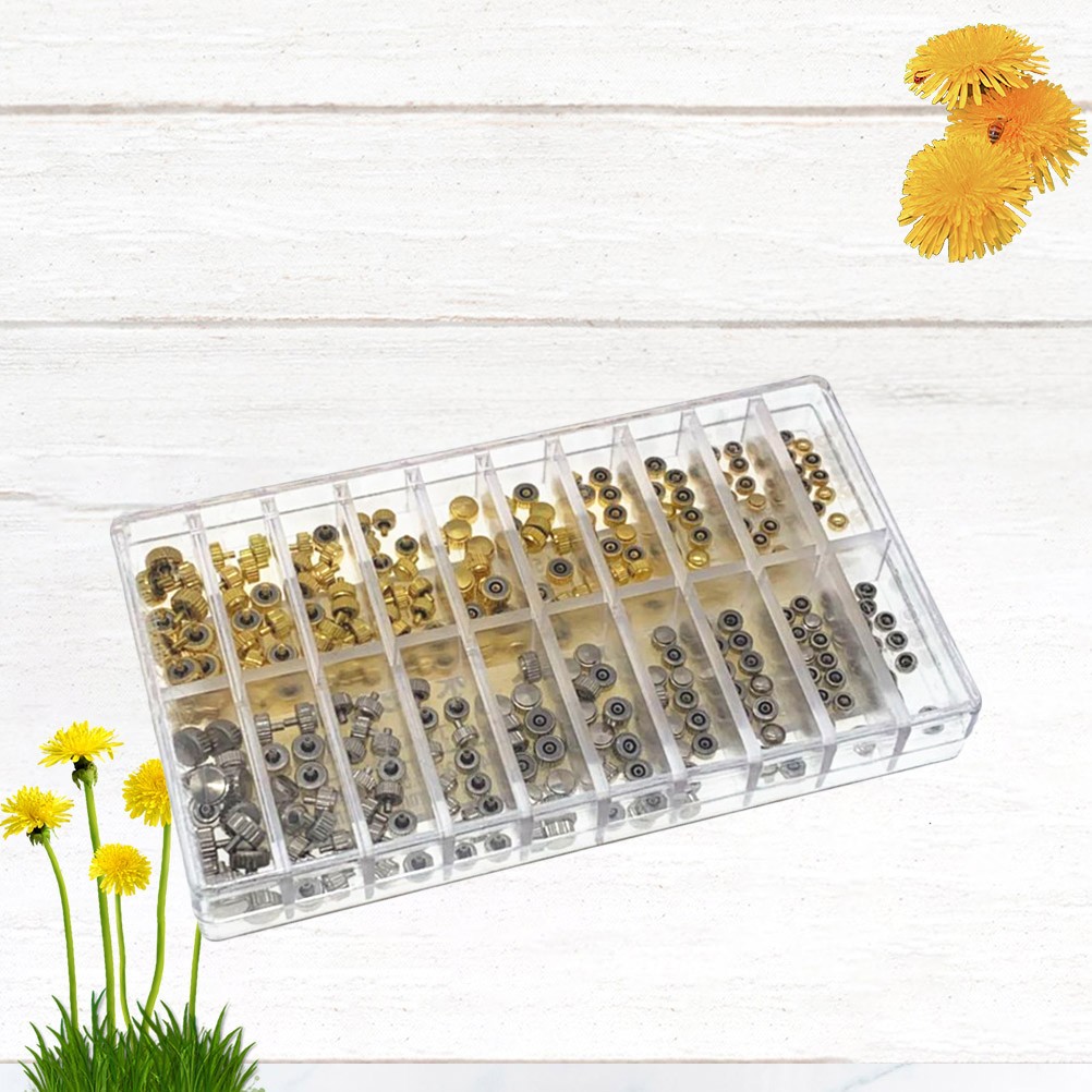 300Pcs Assorted Waterproof Watch Crowns Repair Kit with Durable Plastic Case