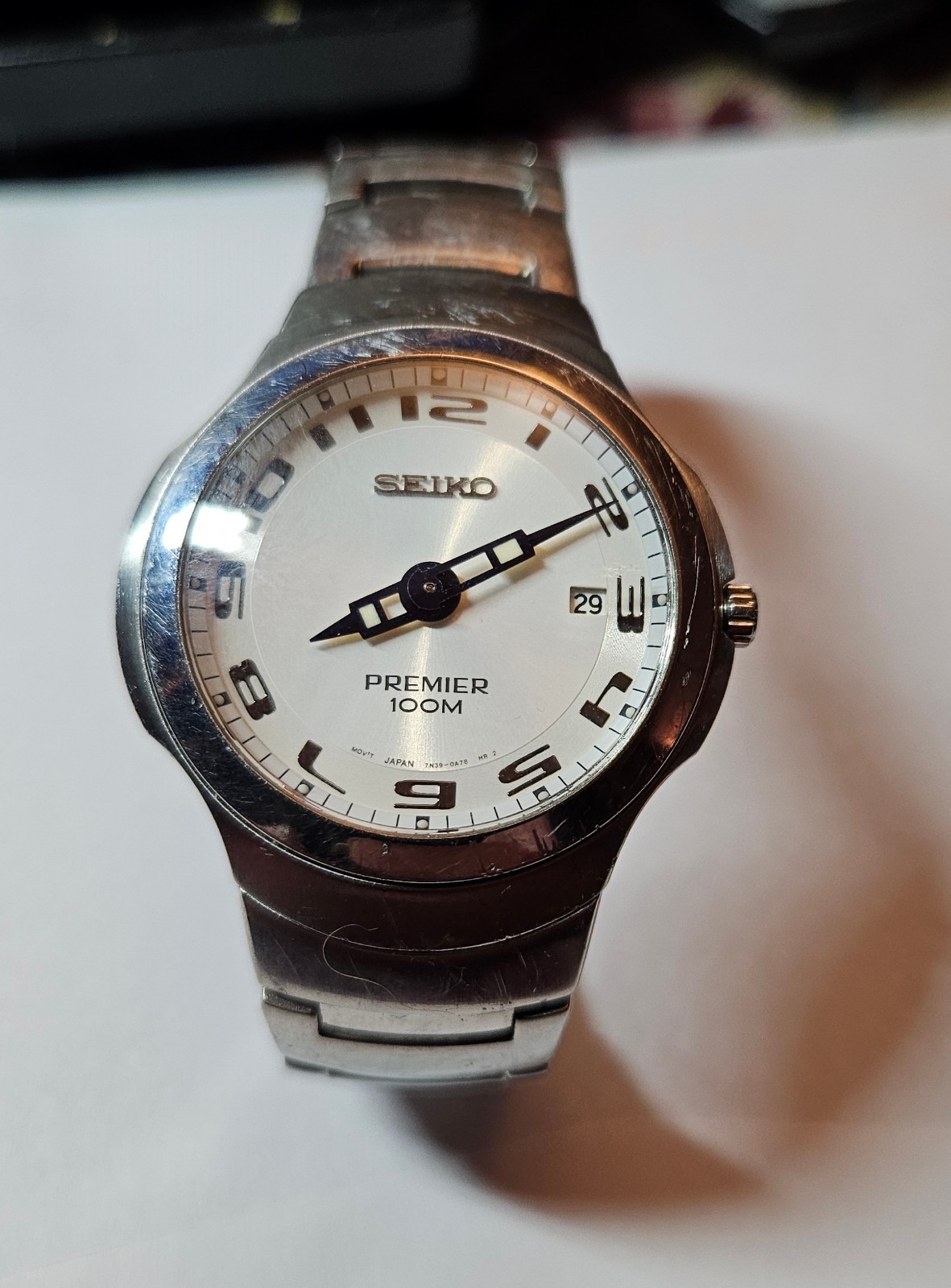 Seiko Premier 100M Mens Watch 7N39-0A50 White Dial Sapphire Crystal Japan