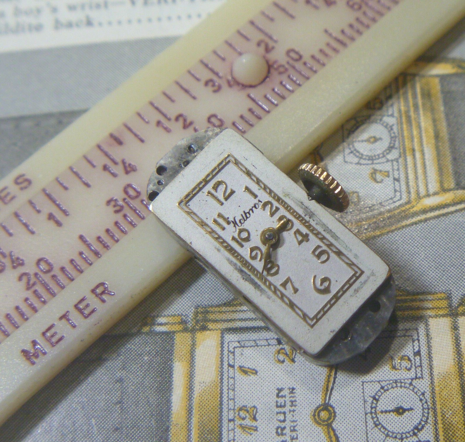 HTF 1930 Helbros Watch Co 17J Baguette 10Lx4.5L Ladies Movt Dial Hands- 4Parts!