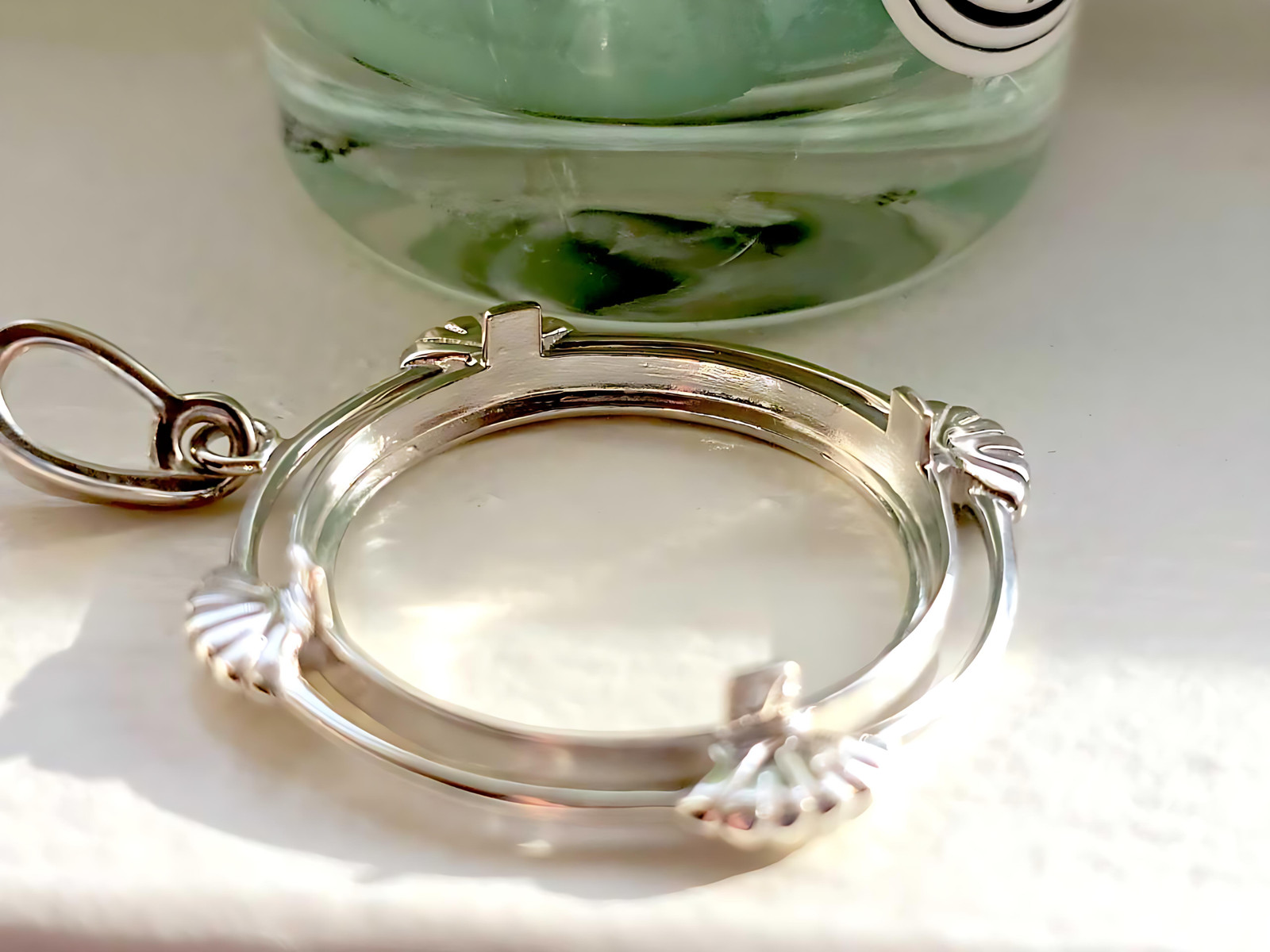 925 Sterling Silver Prong Back Clamshell Edge Bezel for 24mm Quarter 25Cent