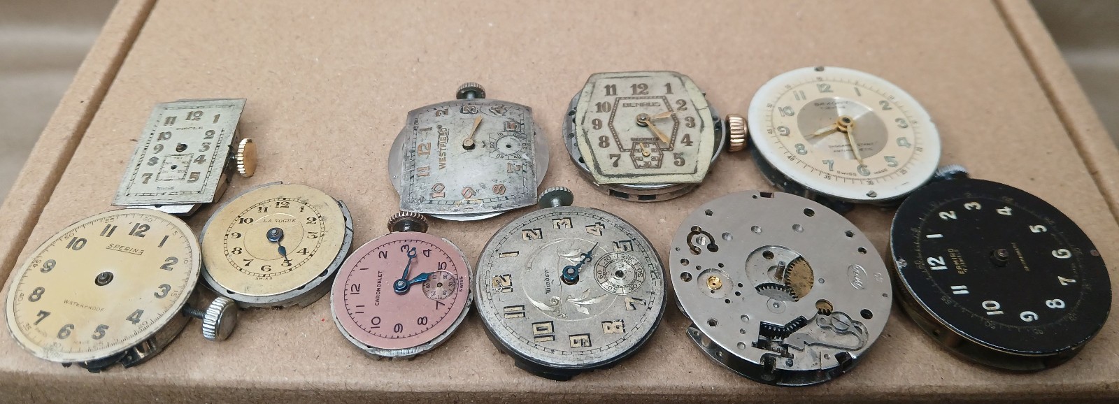 Vintage Watch Movement Lot Benrus Westfield Windsor Sperina Saxony 10pc Parts