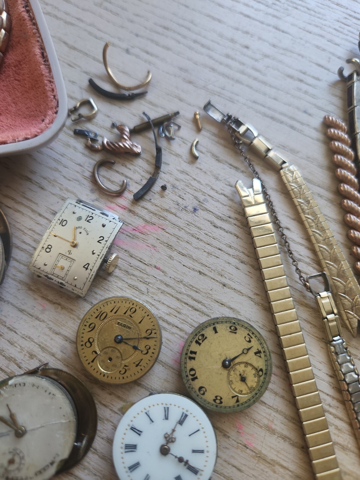 Vintage lot Watch Movements Parts Bands Covers Bulova Waltham Elgin