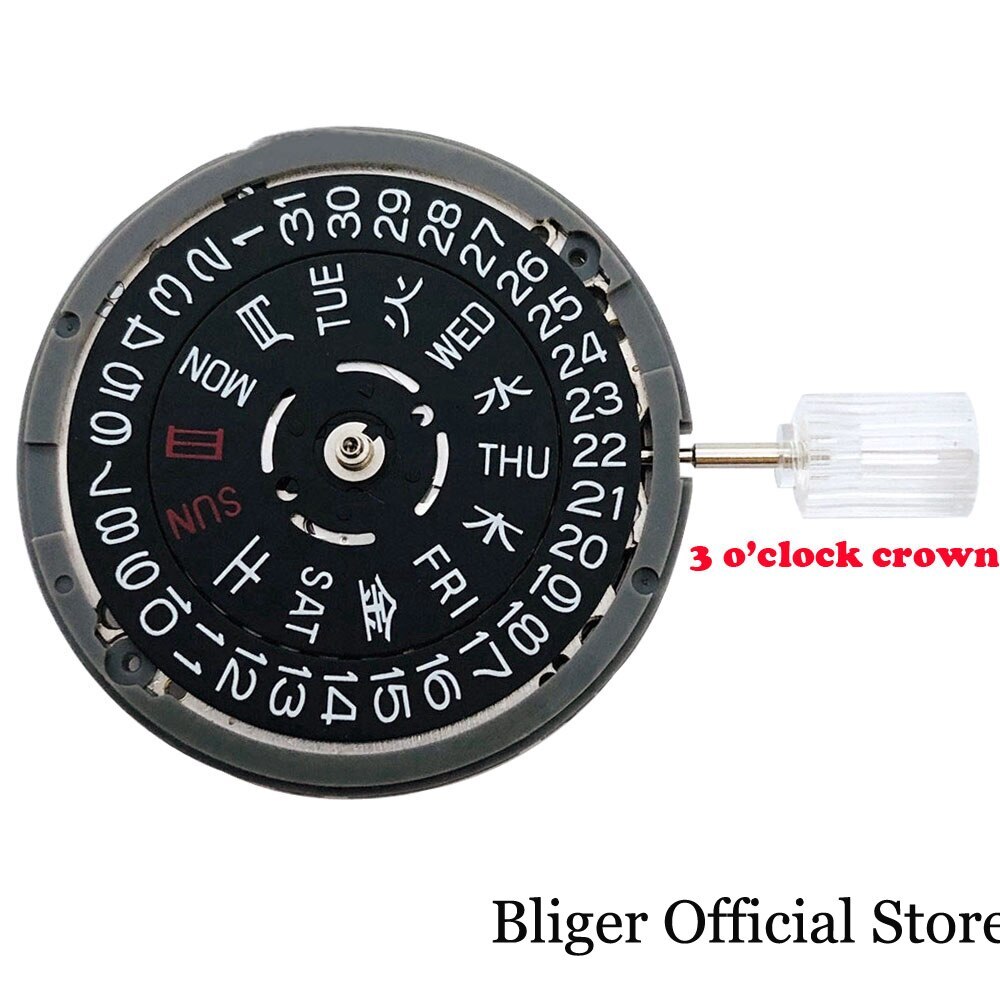 Black White Genuine Japan 24 Jewels NH36A Automatic Watch Movement Spanish Week