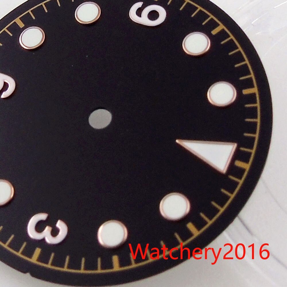 30.4mm Bliger Coffee Watch Dial Hand Luminous Rose gold Edge Fit NH35 NH36