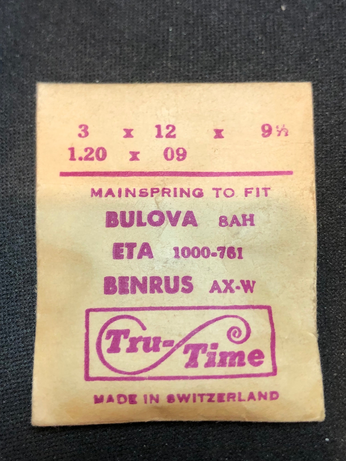Tru-Time Mainspring for Bulova 8AH, Benrus AX, W & ETA 761, 1000 – Steel