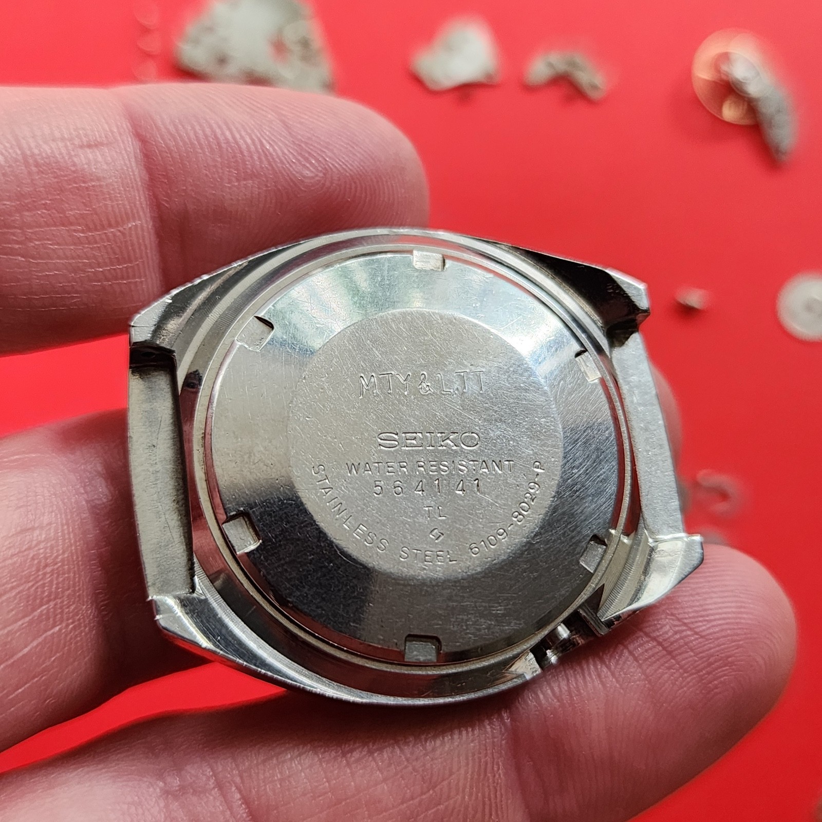 Seiko 6109 Automatic Parts Balance Rotor Crown Hands Blue Dial Watch 6109-8029