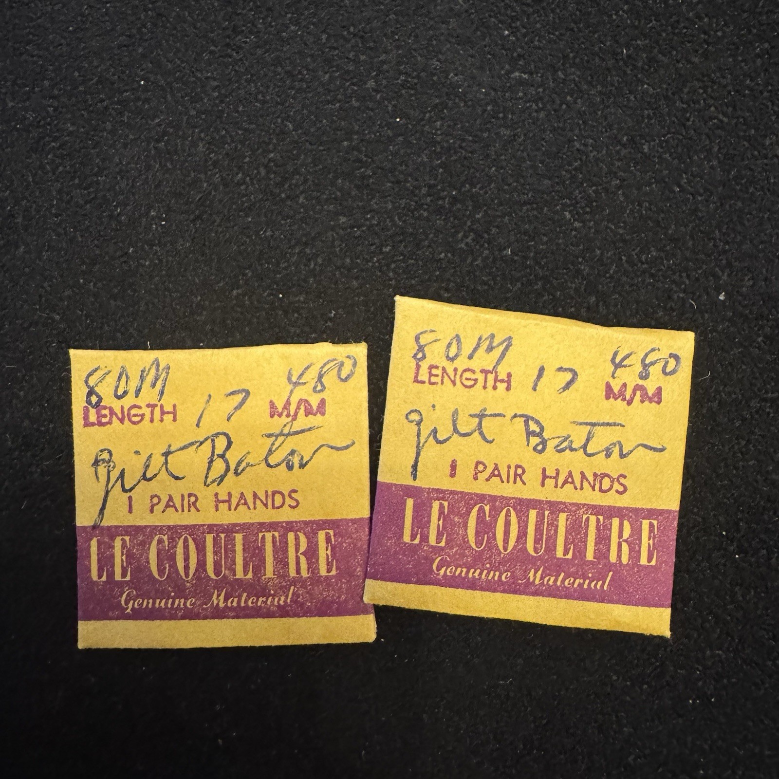 NEW Genuine Vintage LeCoultre Cal. 480 Gilt Gold Baton Hands 80M 17mm NOS 1 Pair