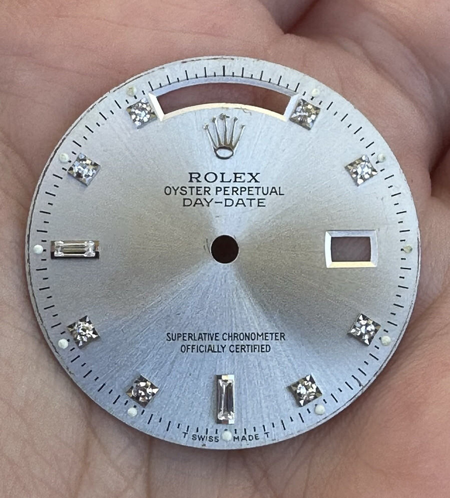 Original Rolex 36 Day-Date 18K White Gold Silver Dial & Baguette Diamonds