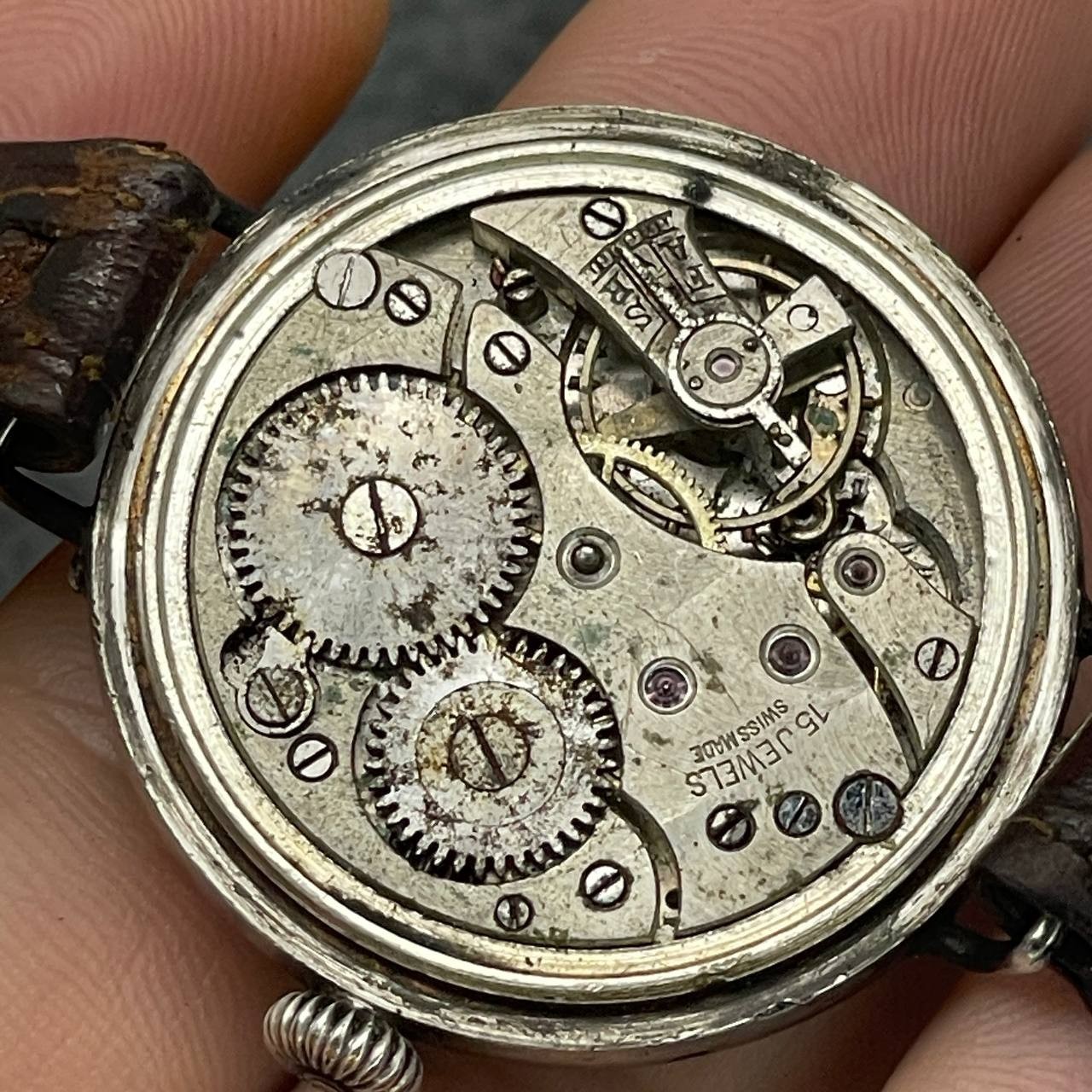 RARE 0.925 SILVER HALF HUNTER BUTTON CASE SWISS WATCH X REPAIR/PARTS FROM 1920