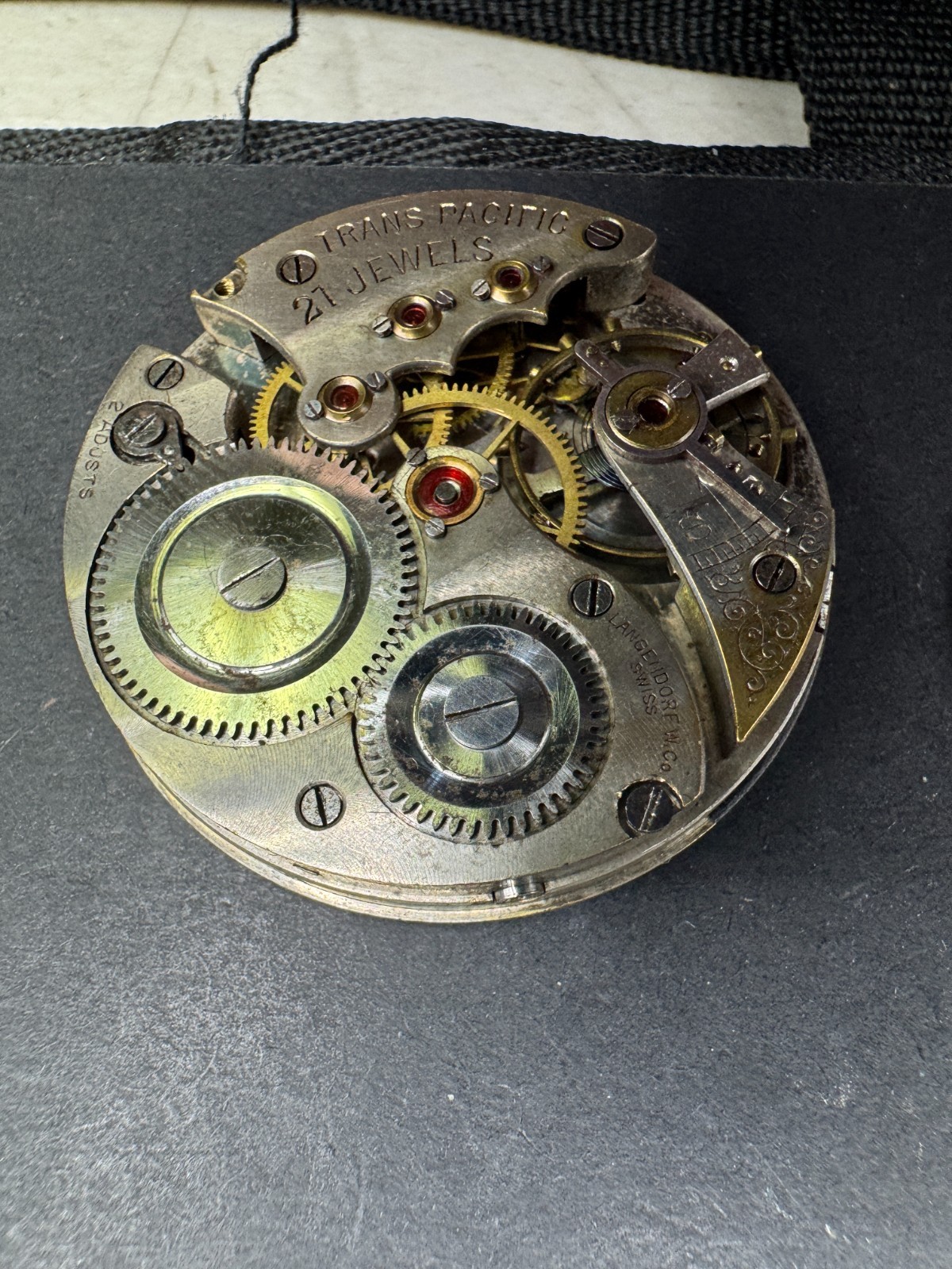 Vintage Trans Pacific 21 Jewels Pocket Watch Movement Langendorf Swiss