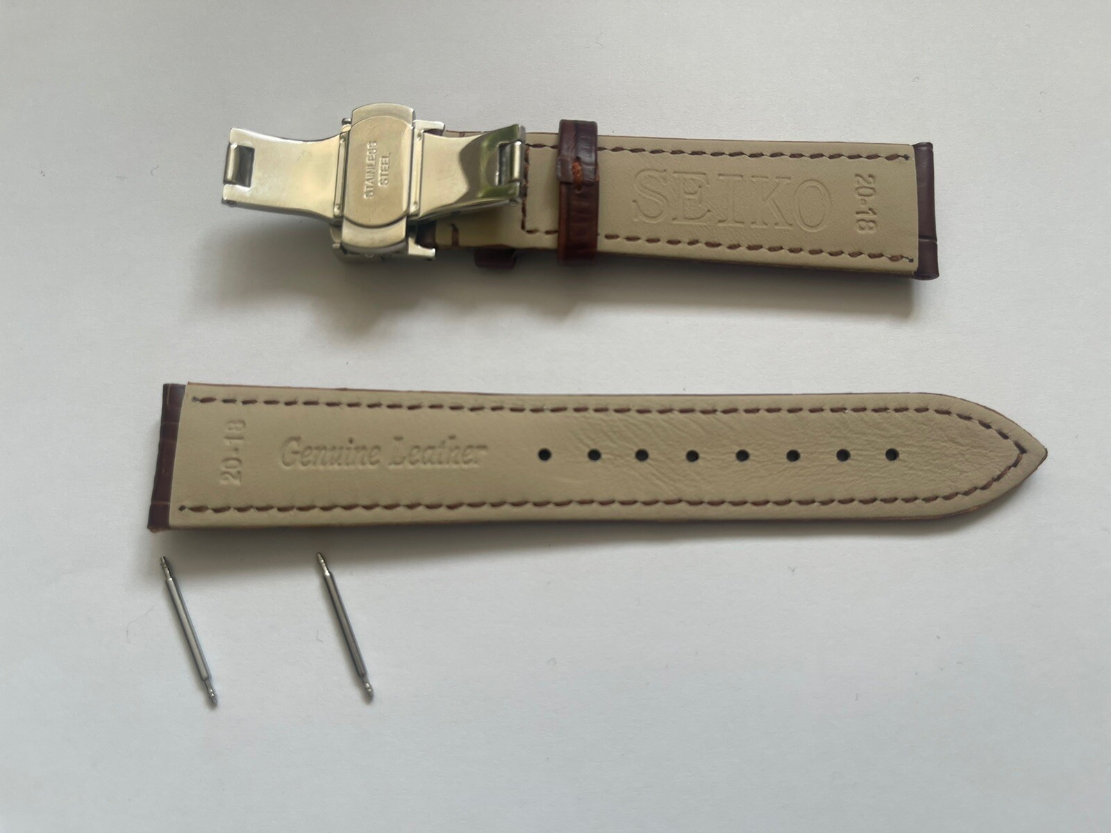 Seiko 20mm Brown Croc Leather Strap with stainless steel Butterfly Deployment