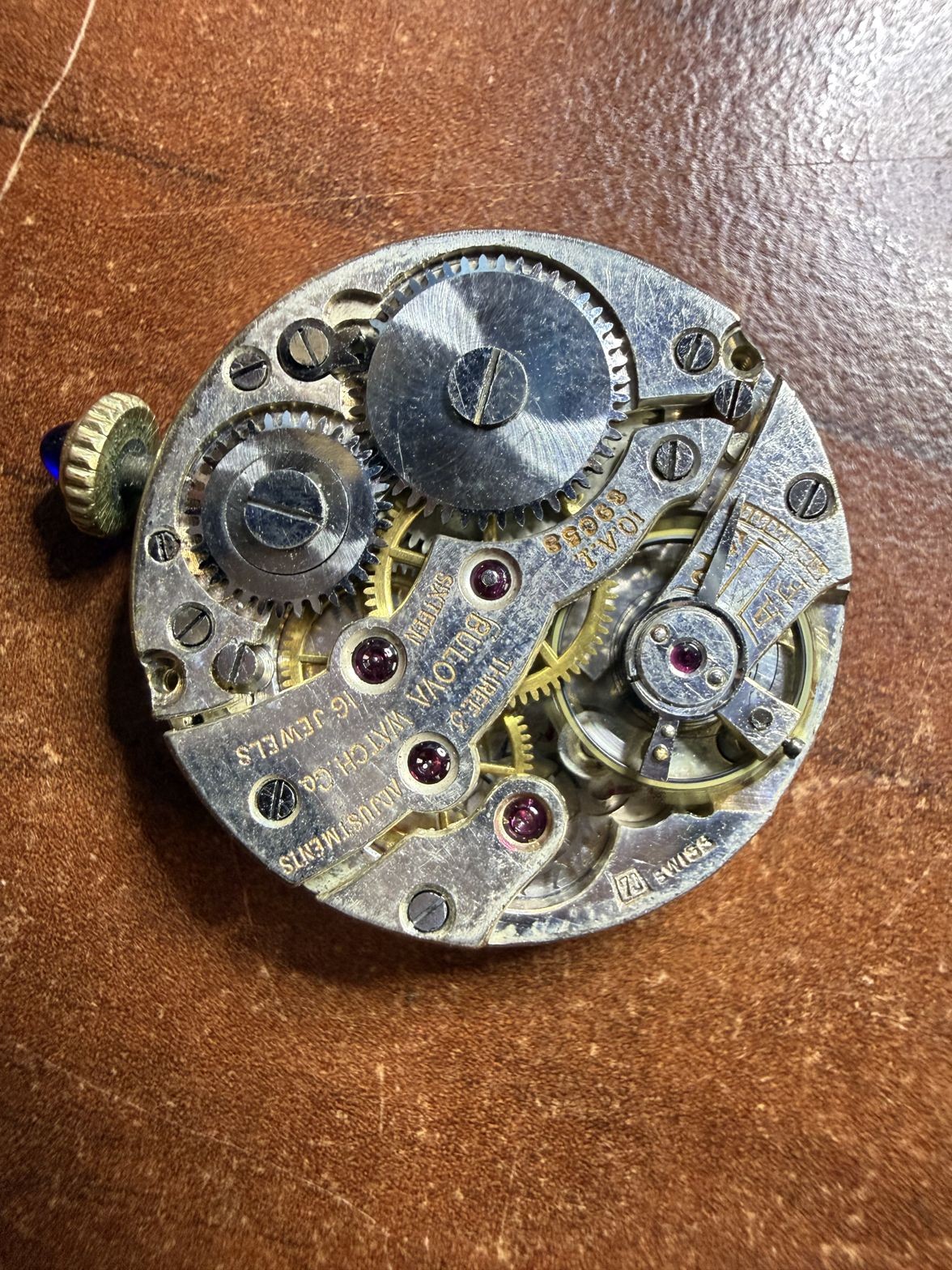 Bulova 10A 16 Jewels Ornate Movement Engine Turned Dial Cabochon Crown Parts