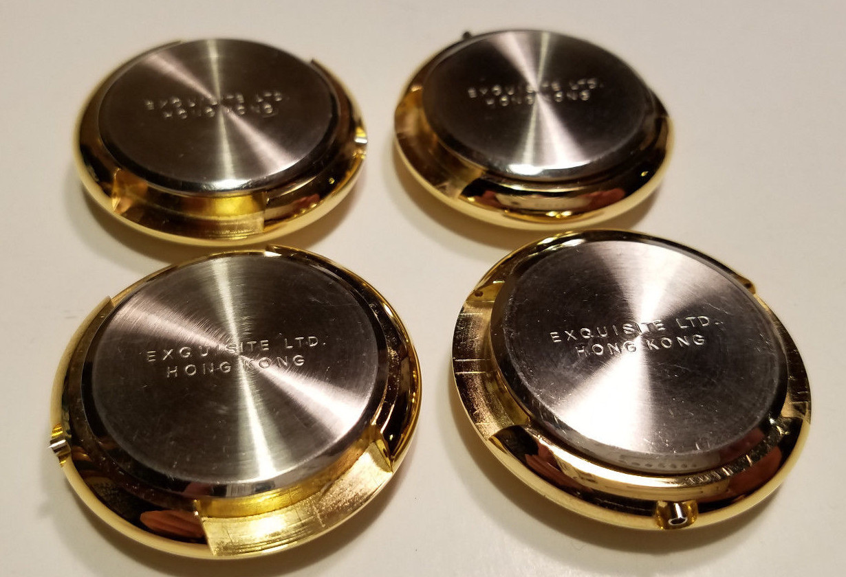 LOT (4) WATCH CASE GOLD TONE w Back & Crystal – Stamp Coin Picture + Storage Box