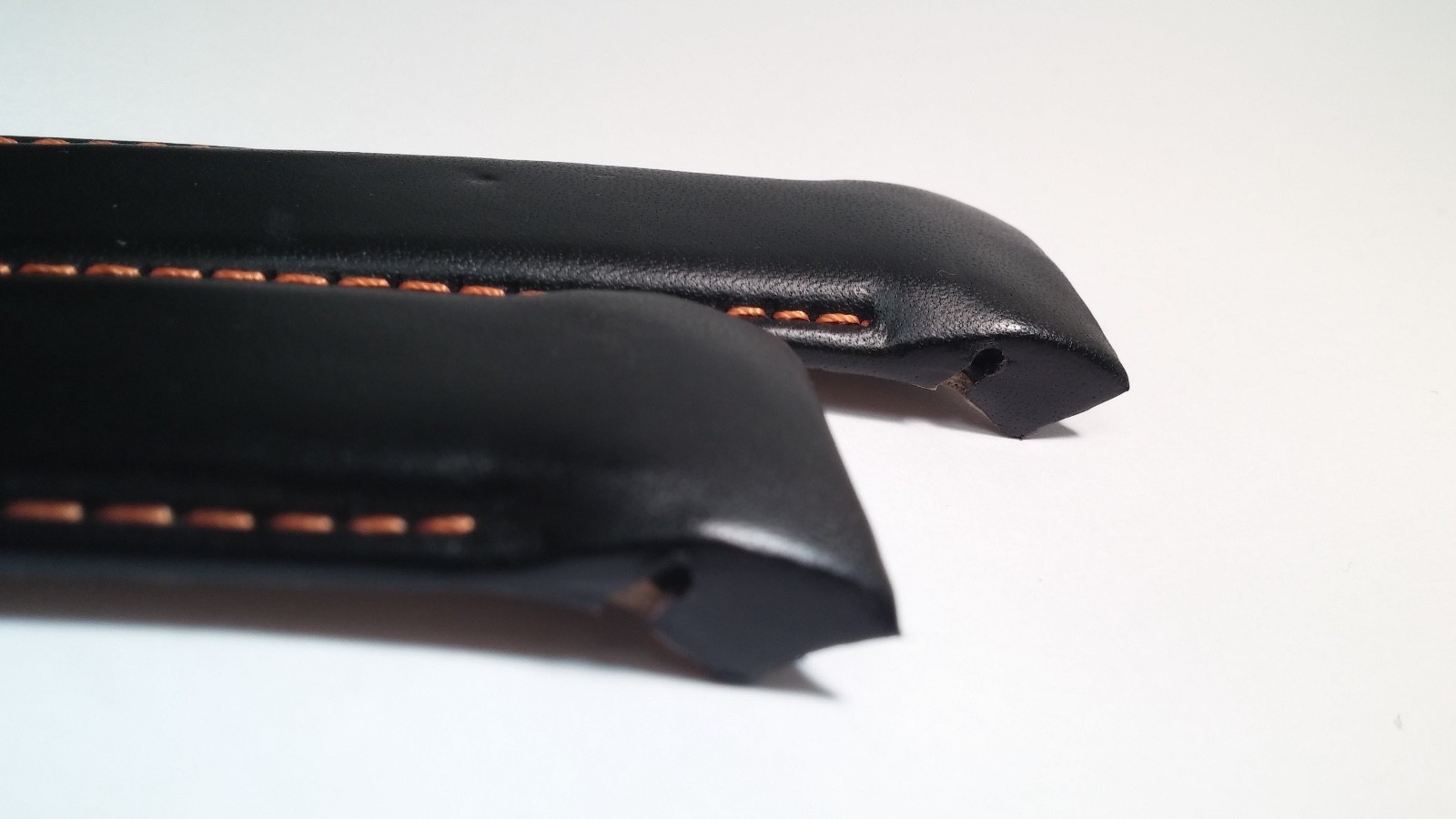 Tissot band/strap Black leather with orange stitch, curved ends, Genuine 24/22mm